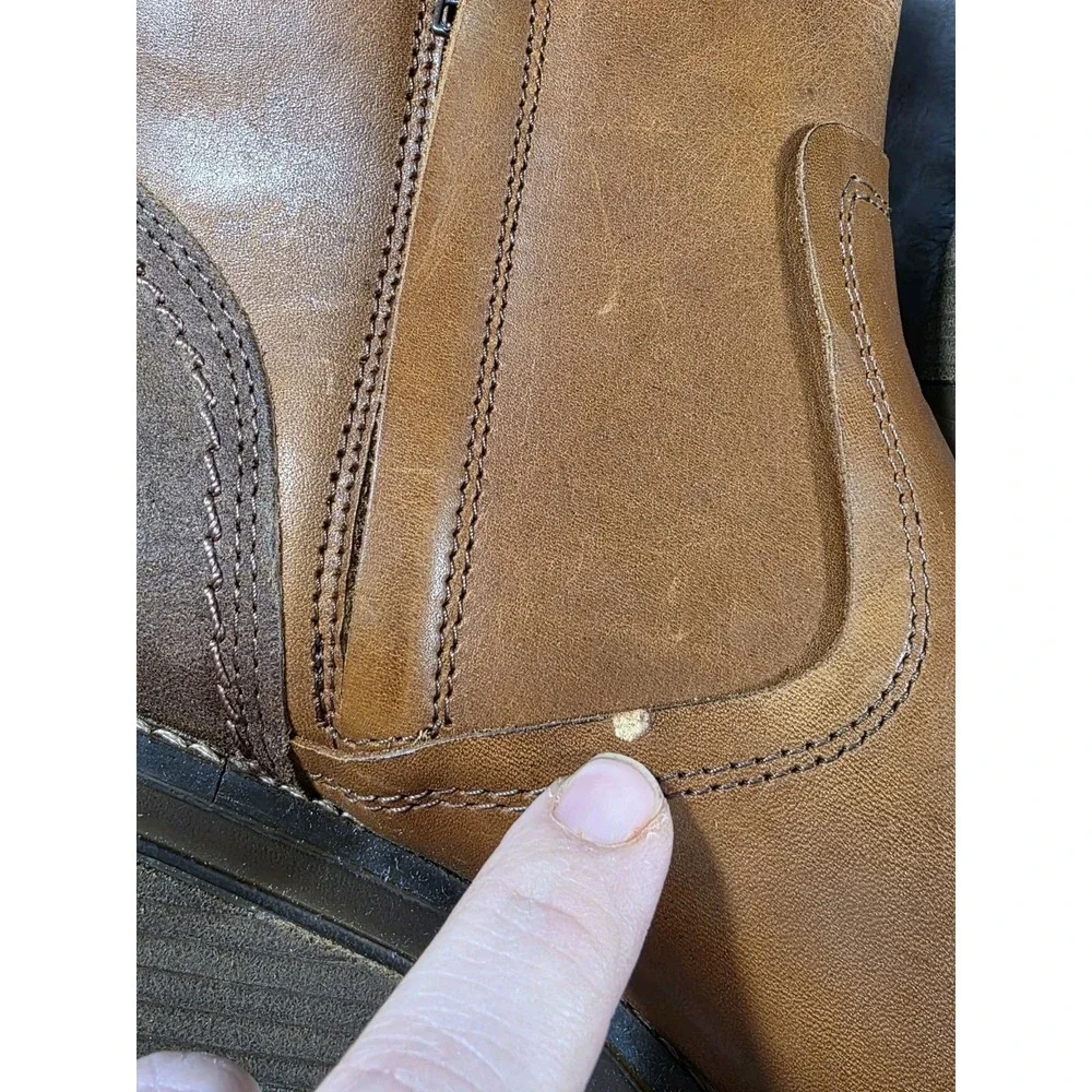 BullBoxer Sz 10 Dorian Ankle Zip Chunky Wedge‎ Leather Boots Brown Cognac